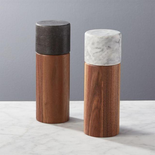 2-Piece Walnut and Marble Salt and Pepper Grinder Set of 2