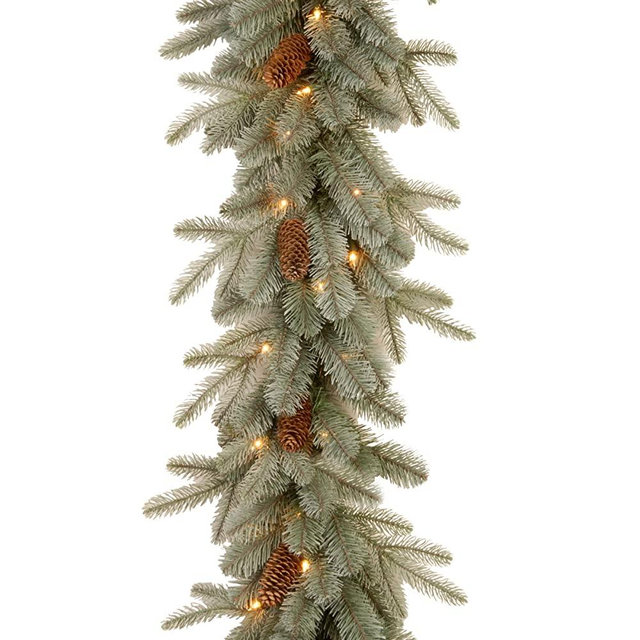 National Tree Company Pre-Lit 'Feel Real' Artificial Christmas Garland, Green, Arctic Spruce, White Lights, Decorated With Pine Cones, Plug In, Christmas Collection, 9 Feet