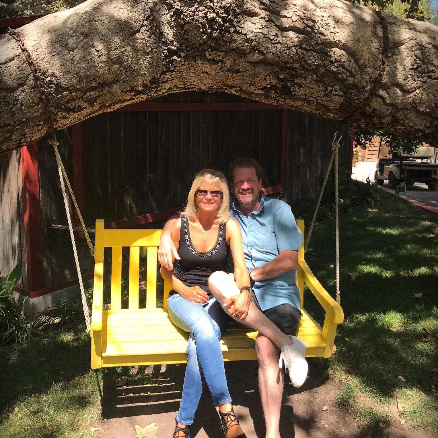 Swinging at the Animal Sanctuary in Rancho Las Lomas in Silverado California.