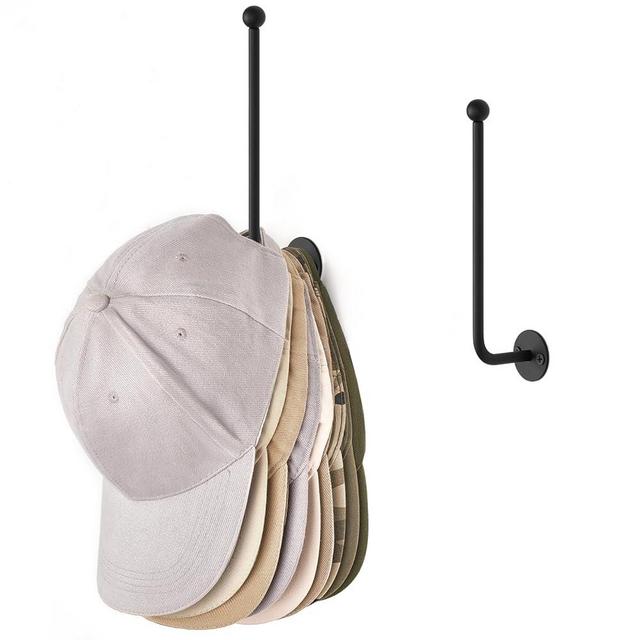 Dahey Hat Organizer for Baseball Caps 2 Pcs Hat Rack Wall Mount 7.9 Inches Space Saving L Shaped Hat Holder Organizer Modern Metal Baseball Hat Storage Hook for Closet Bedroom Living Room, Black