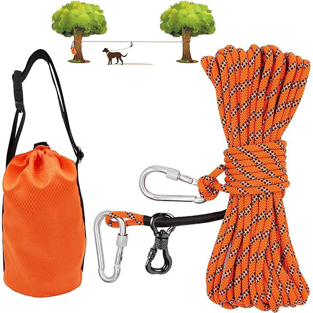 XiaZ Dog Tie Out Cable for Camping, 50ft/75ft/100ft Portable Overhead Trolley System for Dogs up to 200lbs，Dog Lead for Yard, Camping, Parks, Outdoor Events,5 min Set-up