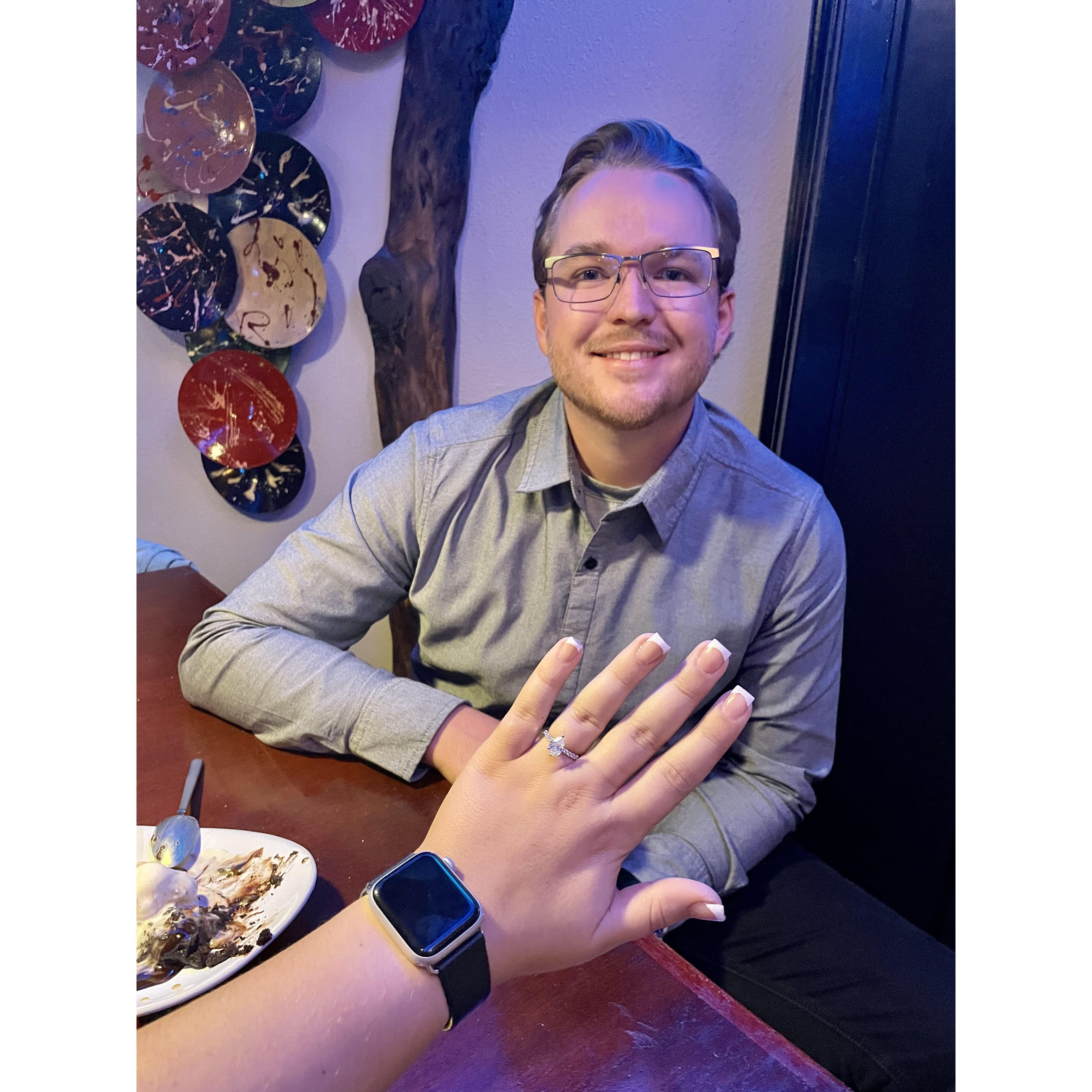 This photo was taken moments after Tyler put a ring on my finger!