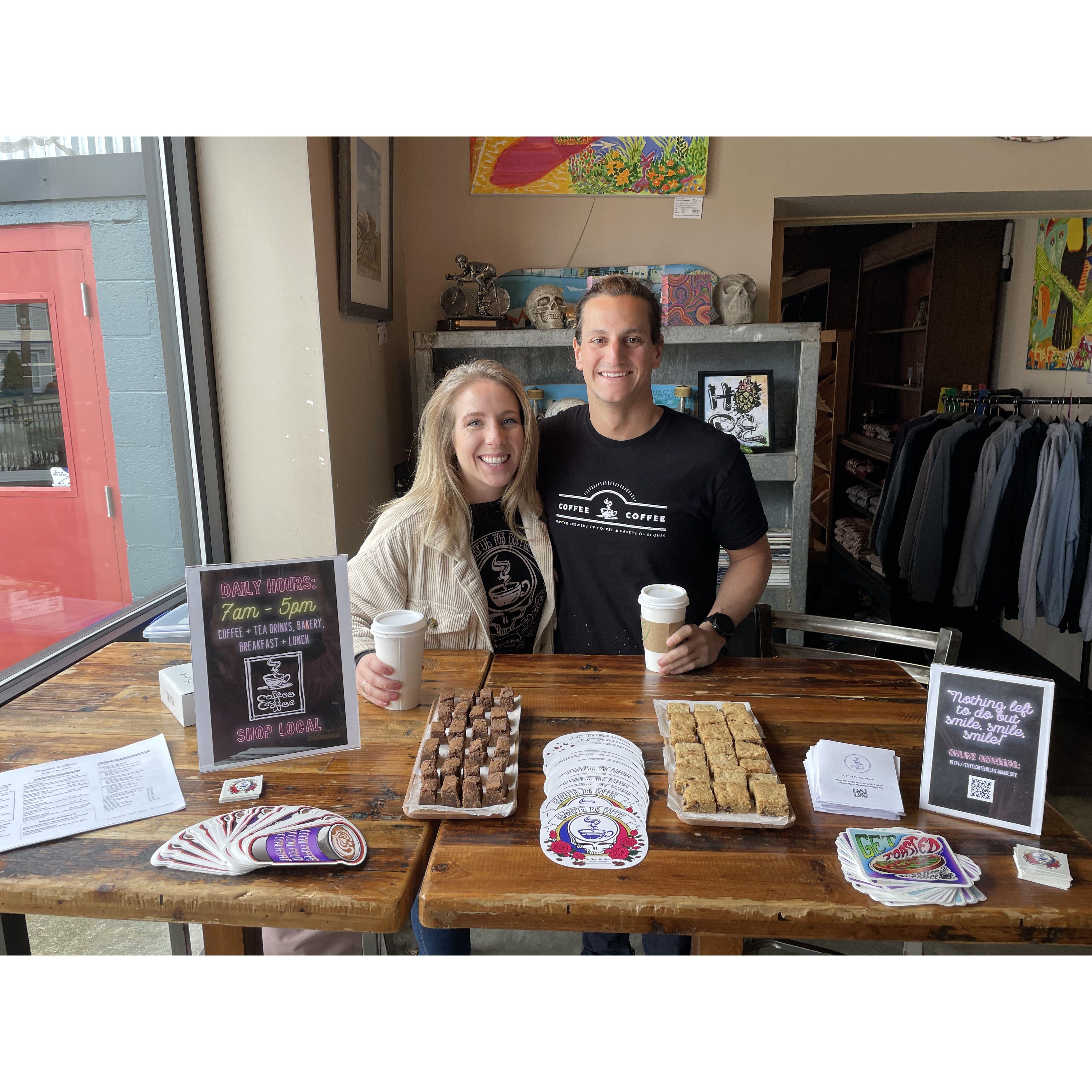 We were co-workers for a few months at our favorite coffee spot, Coffee Coffee. We had already been together for a year at that point.
