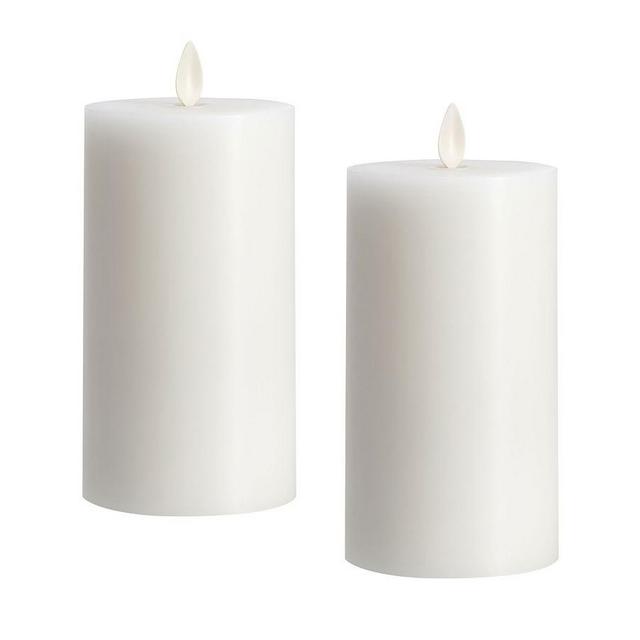 Premium Flickering Flameless Wax Pillar Candle, Set of 2, 3"x6" - White