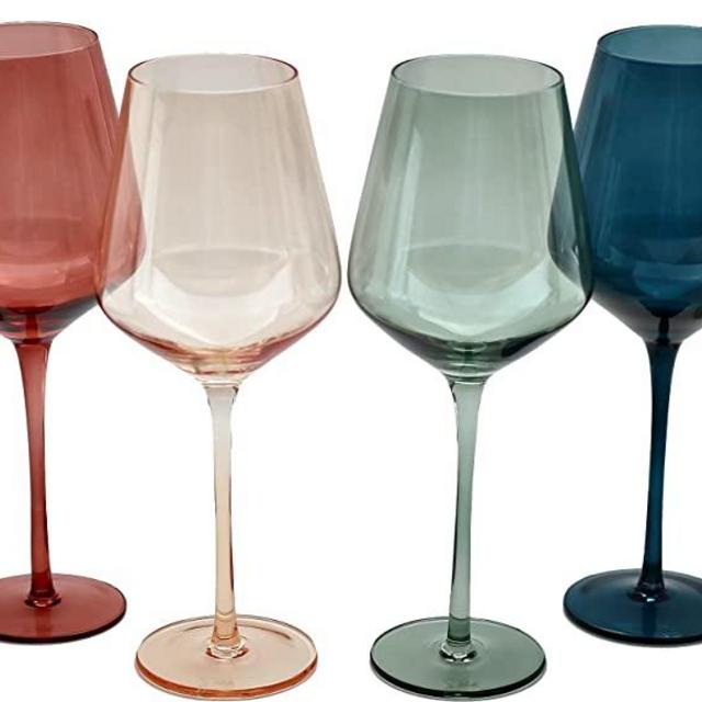 Saludi Colored Wine Glasses, 16.5oz (Set of 6) Stemmed Multi-Color Glass - Great for All Wine Types and Occasions - Luxury, Durable, Hand-Blown
