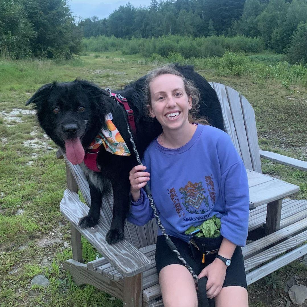 At the top of our favorite local hike in Fayston VT, August 2024