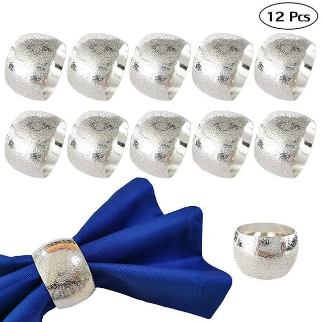 Getfitsoo Napkin Ring,Napkin Holder for Wedding Christmas Party Dinner Table Decor 12 Pcs (Silver Circle)