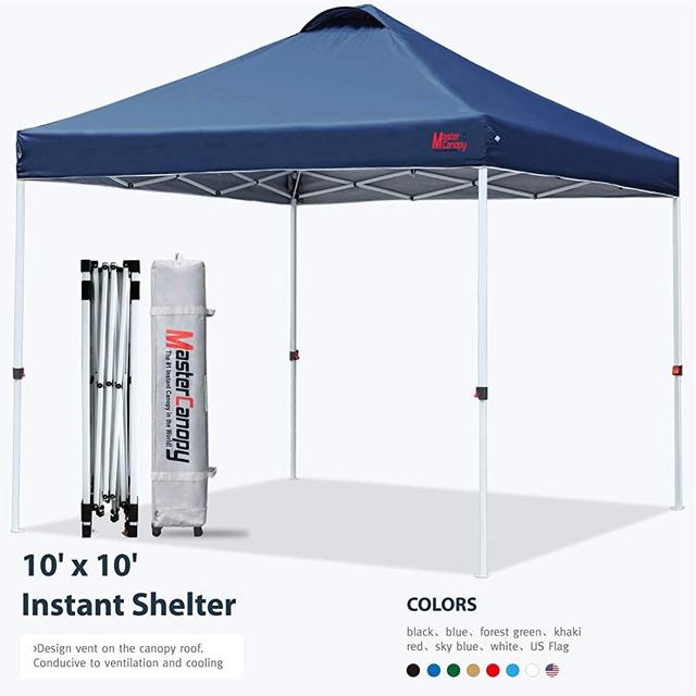 MASTERCANOPY Pop-up Canopy Tent Commercial Instant Canopy with Wheeled Bag,Canopy Sandbags x4,Tent Stakesx4(10x10 Navy Blue)