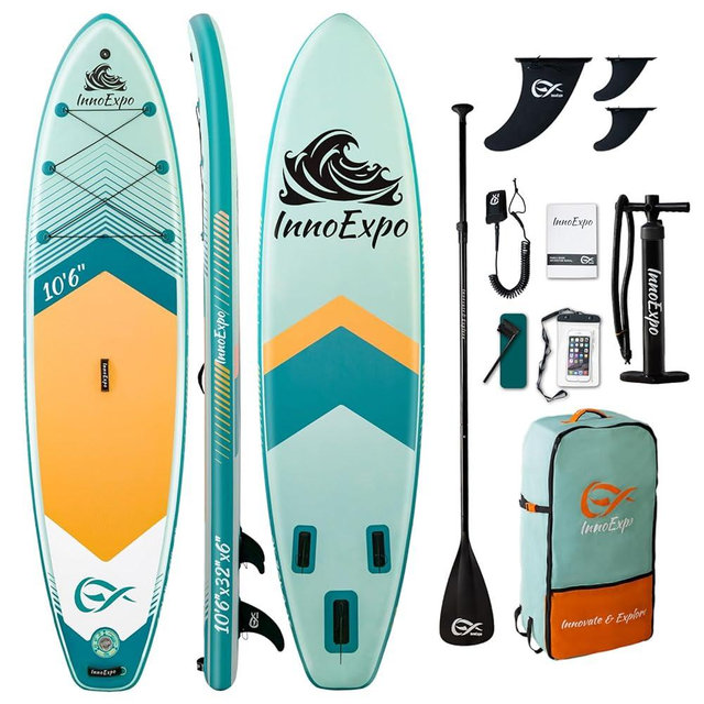 InnoExpo Inflatable Stand Up Paddle Boards with Premium Accessories, Wide Stable SUP Paddle Board Design, Non-Slip Comfort Deck for Youth & Adults