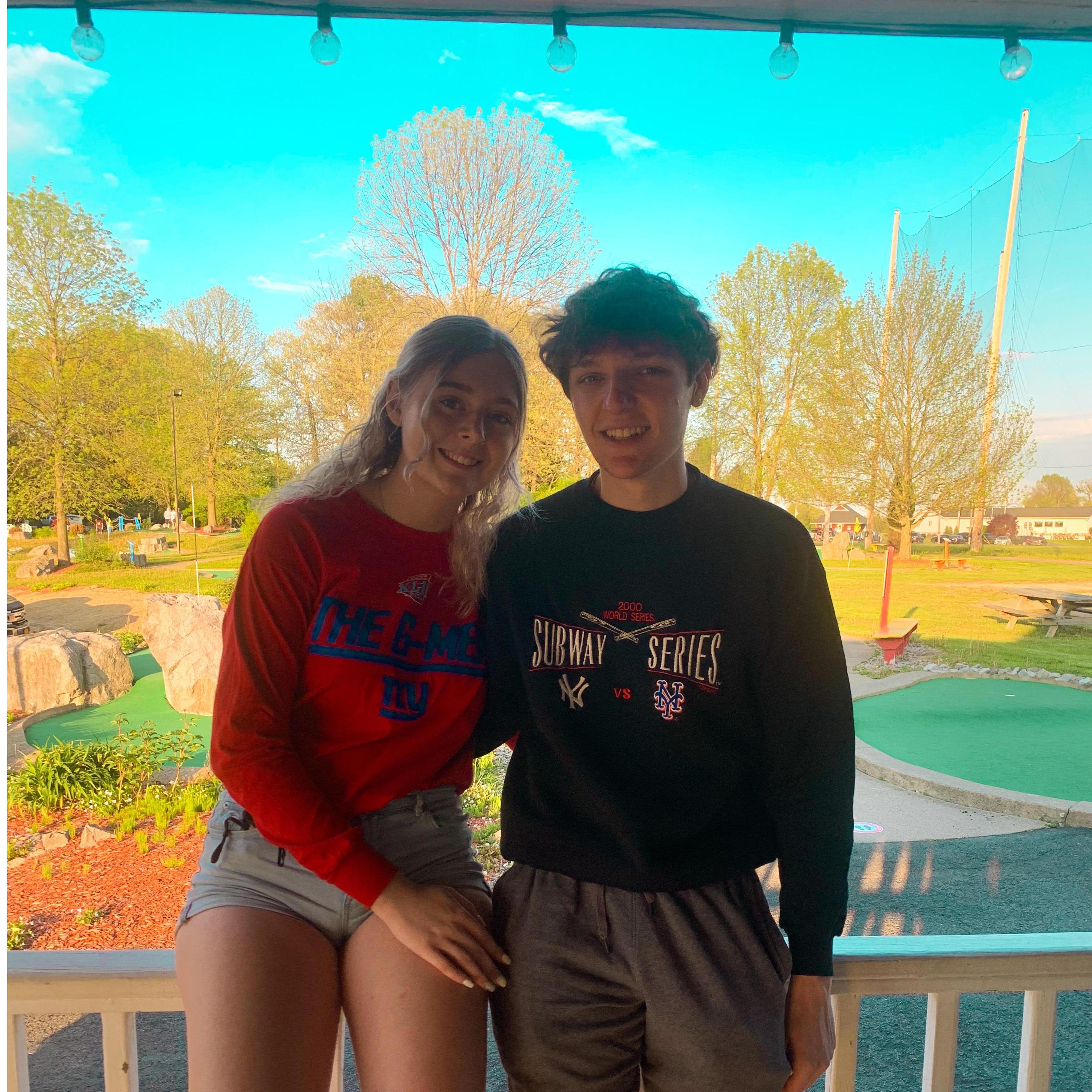 One of our many mini golf wars.. he always wins