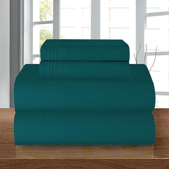 Elegant Comfort Luxury 1500 Premium Hotel Quality Microfiber 4-Piece Sheet Set - Wrinkle Resistant, All Around Elastic Fitted Sheet, Deep Pocket up to 16", Queen, Marine Teal