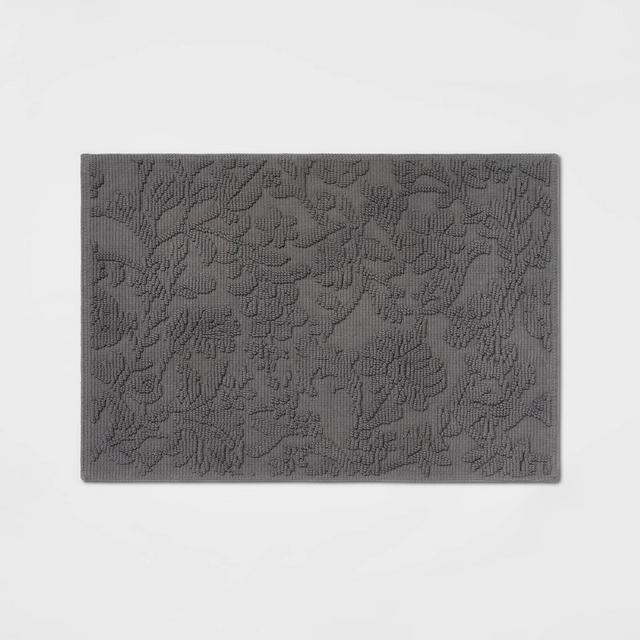 21"x30" Performance Solid Cotton Bath Mat Dark Gray Floral - Threshold™