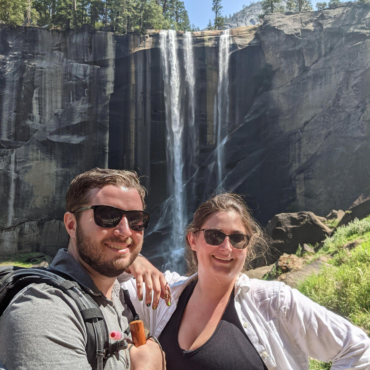 Two years later on the Mist Trail with a less impressive Vernal Falls behind us (2021).