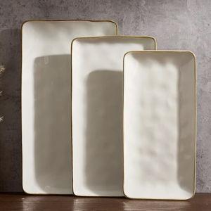 famiware Serving Platter, Rectangular 15.67/14.1/12.6inch Serving Dishes for Entertaining, Microwave Dishwasher Safe, Stoneware Serving Trays for Party, Turkey, Cheese, Ocean Series, Vanilla White