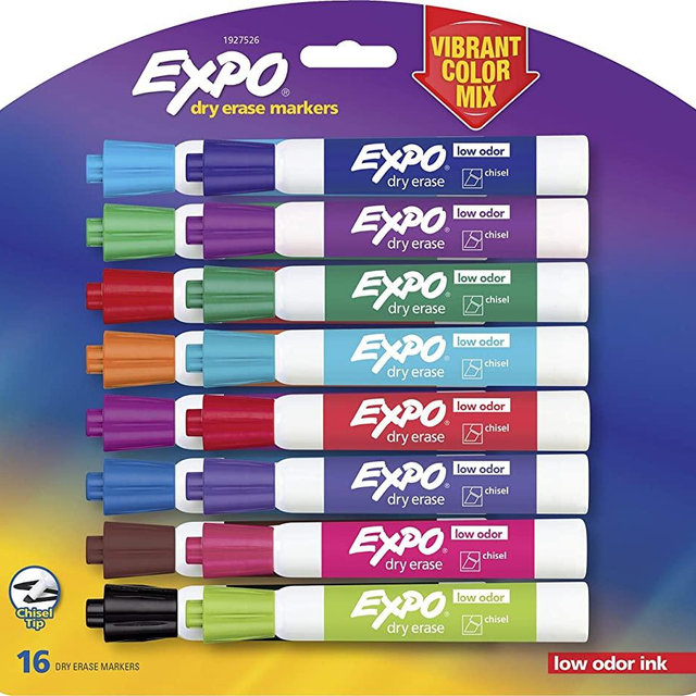Expo 1927526 Low-Odor Dry Erase Markers Chisel Tip Vibrant Colors