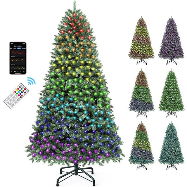 YITAHOME 7.5FT Prelit Christmas Tree with RGB Lights & Remote, Artificial Hinged Color Changing Christmas Tree with 400 Multi-Color Lights & 3 Timers for Home, Office, Party Decoration