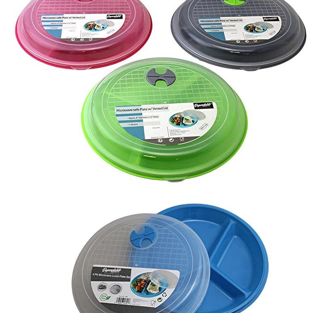 4-Pack Divided Microwave Plates with Vented Lids – BPA-Free, Stackable Meal Prep Plates – 3 Section Food Storage – Microwave, Freezer & Dishwasher Safe – 8.75” x 8.75”