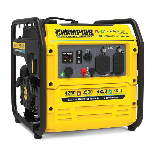 Champion Power Equipment, 4250/3500w Dual Fuel Inverter Generator, Surge Watts 4250 Rated Watts 3500 Voltage 120 Model# 200977