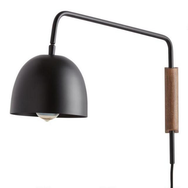 Wood and Black Metal Dome Adjustable Bryce Wall Sconce