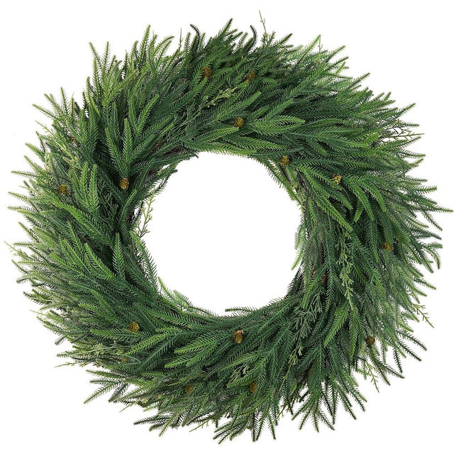 30" Norfolk Pine Wreaths for Front Door,Christmas Cedar Wreath Greenery aound Year, DIY Large Artificial Greenery Christmas Outdoor Wreath for Porch,Window,Farmhouse,Home,Holiday,Hanging Decor