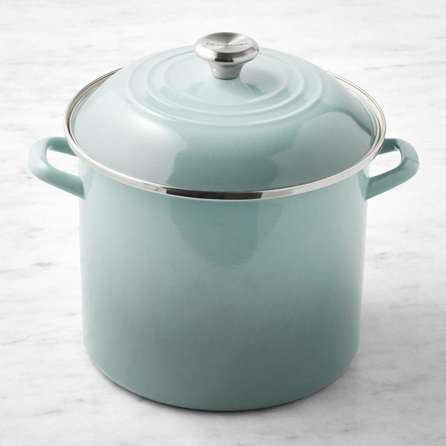 Le Creuset Enameled-Steel Stock Pot, 12-Qt., Sea Salt
