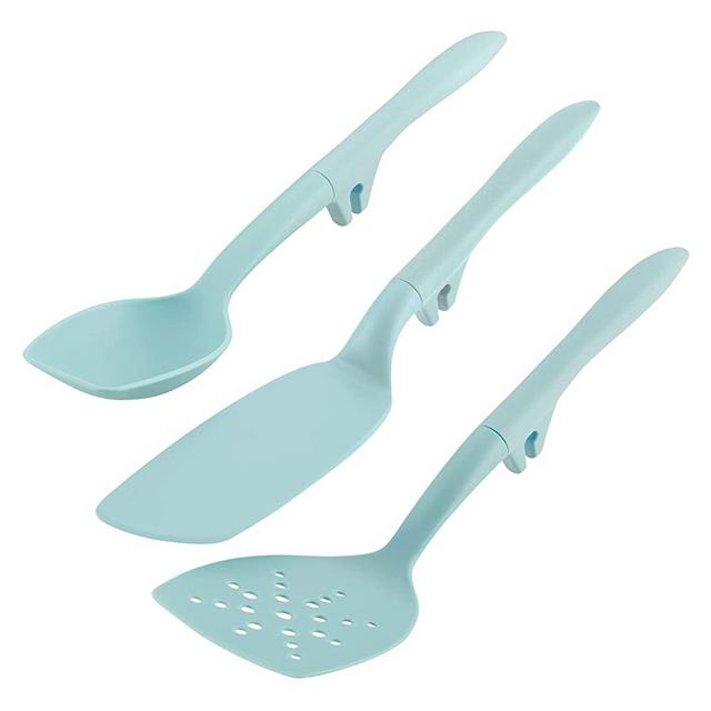 Rachael Ray Tools and Gadgets Spoon, Slotted and Solid Turners Set/ Cooking Utensils - 3 Piece, Light Blue