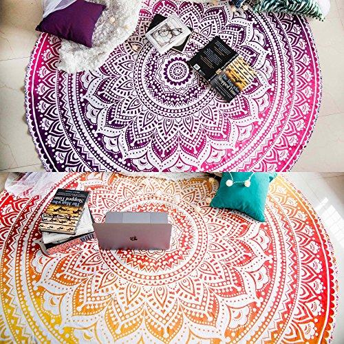 Set of 2 Round Beach Blanket or Mandala Tapestry Hippie Indian Picnic Table Cover Hippy Spread Boho Gypsy Cotton Tablecloth Beach Towel Meditation Rug Circle Yoga Mat - 72 Inches, Yellow and Pink