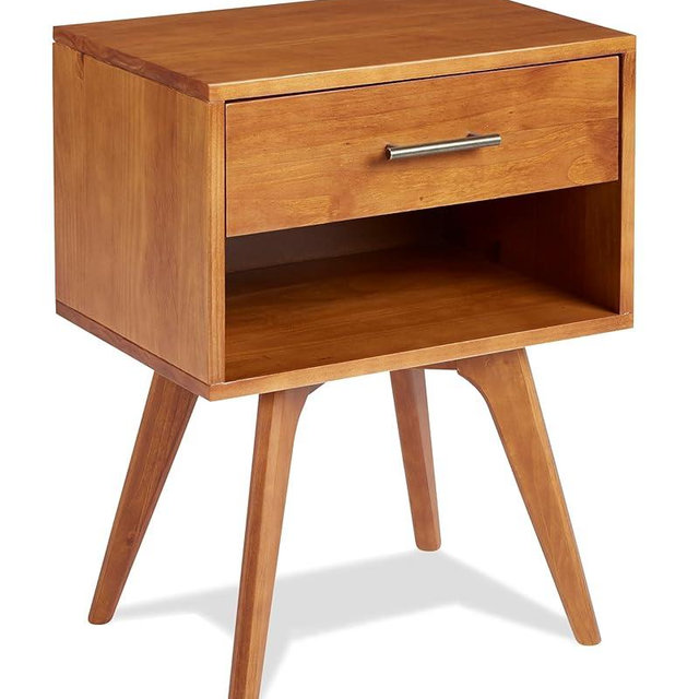 Mid Century Modern One Drawer Nightstand/Constructed of Solid Wood/Castanho Finish