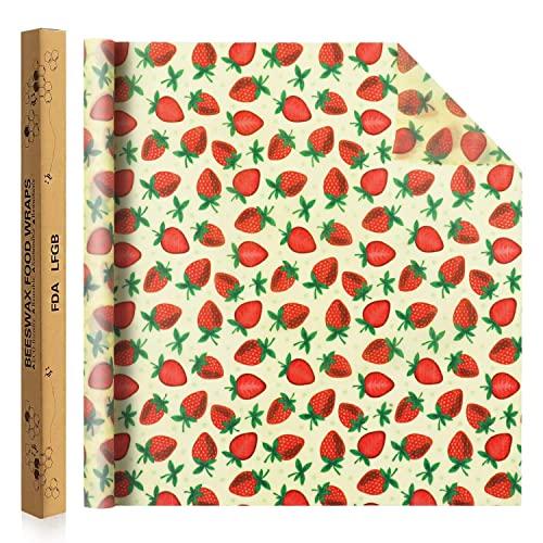 Jolitac Beeswax Food Wrap Roll 38.5"x14" Eco-Friendly Reusable Beeswax Wrappers Natural Food Grade Storage Keeps Food Fresh, Alternative To Plastic Bags, Sustainable Products (Strawberry)