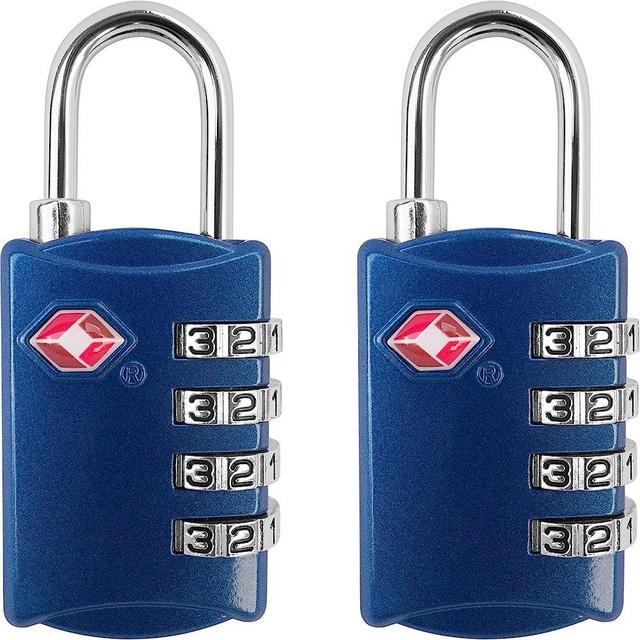 TSA Luggage Locks (2 Pack) - 4 Digit Combination Steel Padlocks - Approved Travel Lock for Suitcases & Baggage - Blue