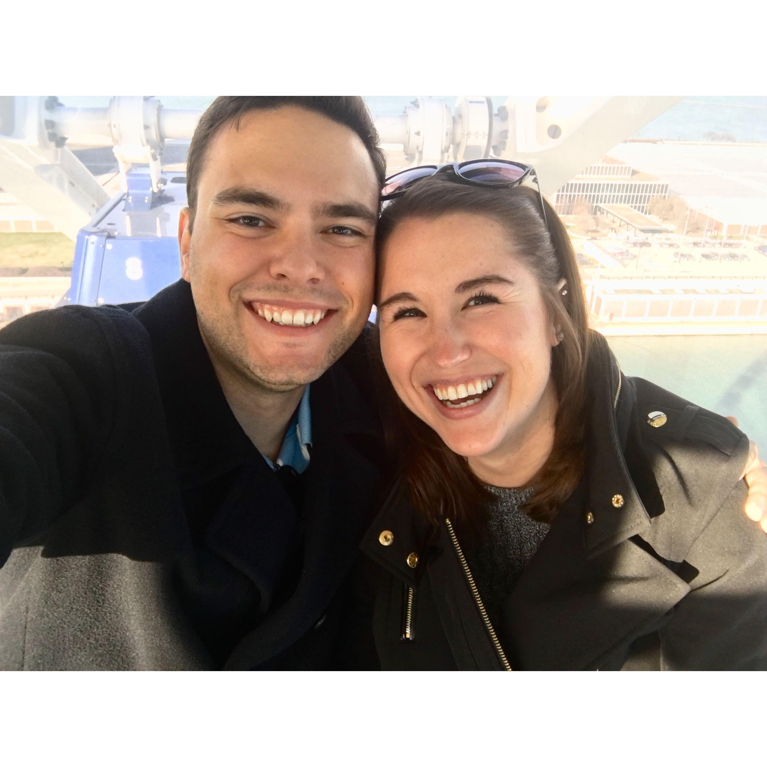 Kevin is afraid of heights... this is on the Navy Pier Ferris Wheel - one of our first dates.