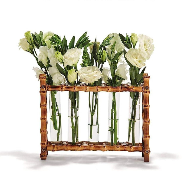 Tozai Home WTR006 Natural Bamboo Vase Includes 5 Glass Tubes