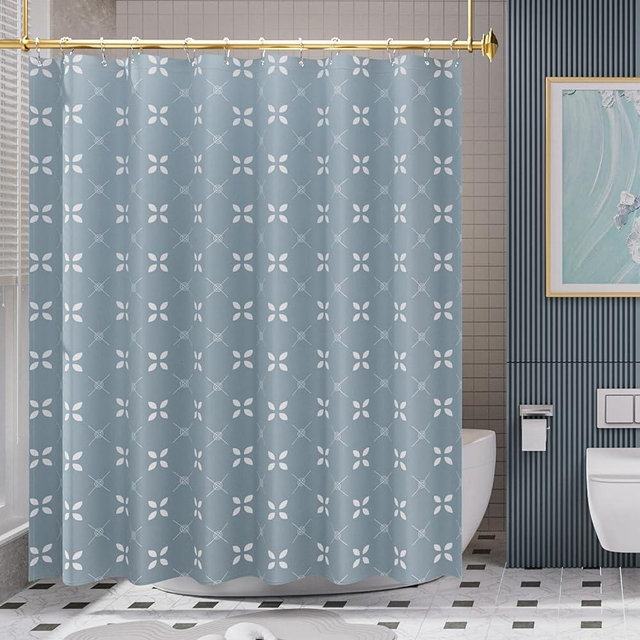 AmazerBath Shower Curtain Blue, Cloth Blue and White Floral Fabric Shower Curtain Sets with 12 Shower Curtain Hooks, Rustic Home Decor Washable Farmhouse Fall Bathroom Shower Curtains, 72x72 Inches
