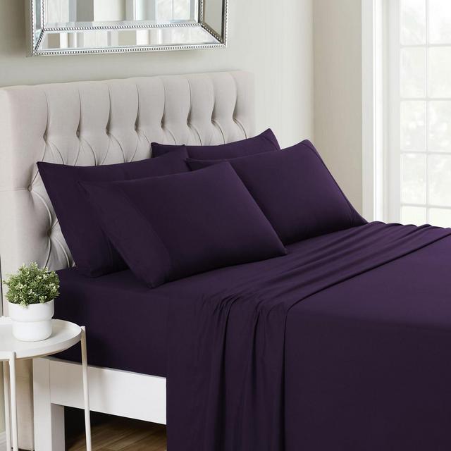 6 Piece Sheet Set, Deluxe Ultra Soft 1500 Series, Double Brushed Microfiber by Sweet Home Collection®- Queen, Purple