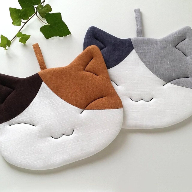 Linen Potholder, Cat Potholder, Kitchen, Gift Idea, Linen
