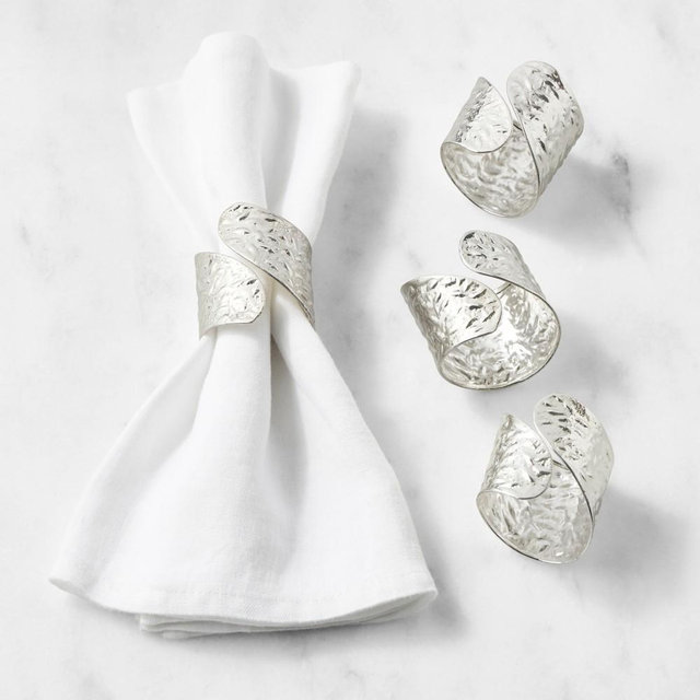 Hammered Cuff Napkin Rings, Set of 4, Silver