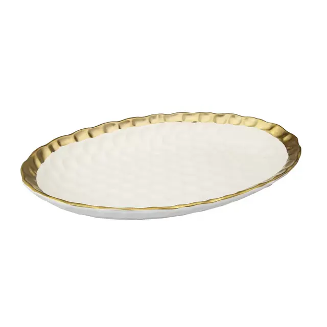 Classic Touch Gold Trim Serving Tray in White/Gold