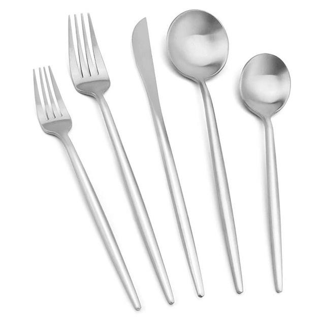 Silverware Set, Vanys Matte Silver Flatware Cutlery Set Service for 6, Satin Finish 30 Piece Stainless Steel Utensils Set for Home and Restaurant, Dishwasher Safe