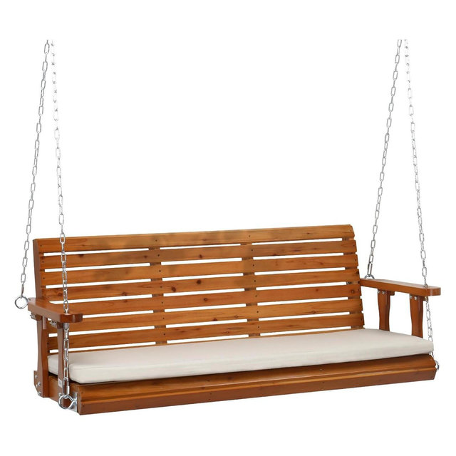 VINGLI 5 FT Outdoor Porch Swing with Cushions, Heavy Duty 880 LBS Patio Hanging Swing Bench with Chains for Yard, Garden, Brown