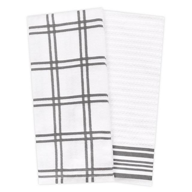 KitchenSmart® Colors Plaid Windowpane Kitchen Towels in Grey (Set of 2)