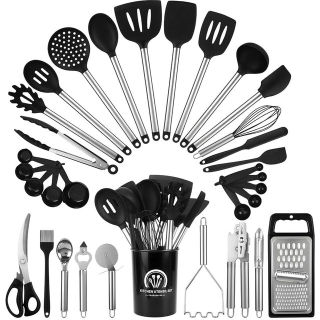 33Pack kitchen utensil set Silicone cookware and stainless steel spatula set High temperature resistant Suitable for non-stick pans Dishwasher safe Best pan accessories