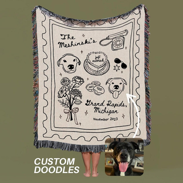 Custom Wedding Woven Blanket Personalized Keepsake Throw Cotton Anniversary Gift Newlywed Gift Engaged Couple