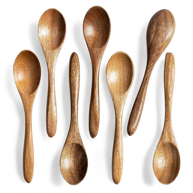 Hefild 7 PCS Small Wooden Spoons, 5.8 Inch Honey Spoons for Tea, Acacia Wooden Honey Teaspoon for Coffee, Little Tiny Wood Spoons, Bamboo Table Spoon for stirring, Wooden Spoons for Utensils Set