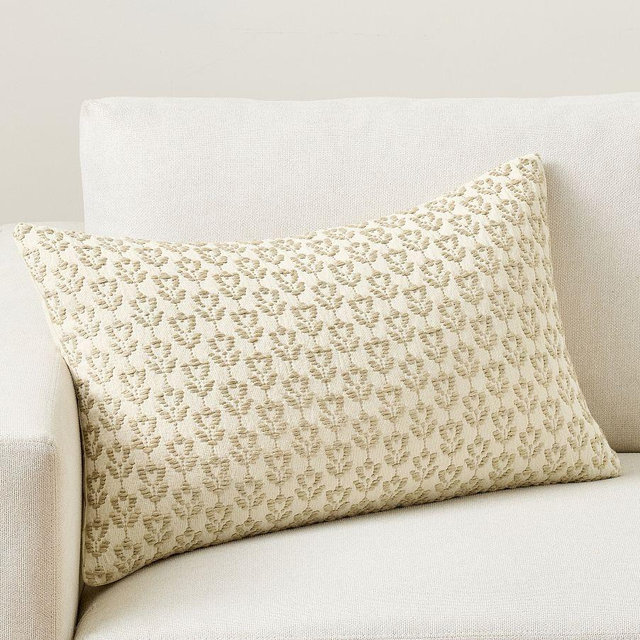 Redondo Jacquard Lumbar Pillow Cover, Ivory/Flax, 16" x 26"