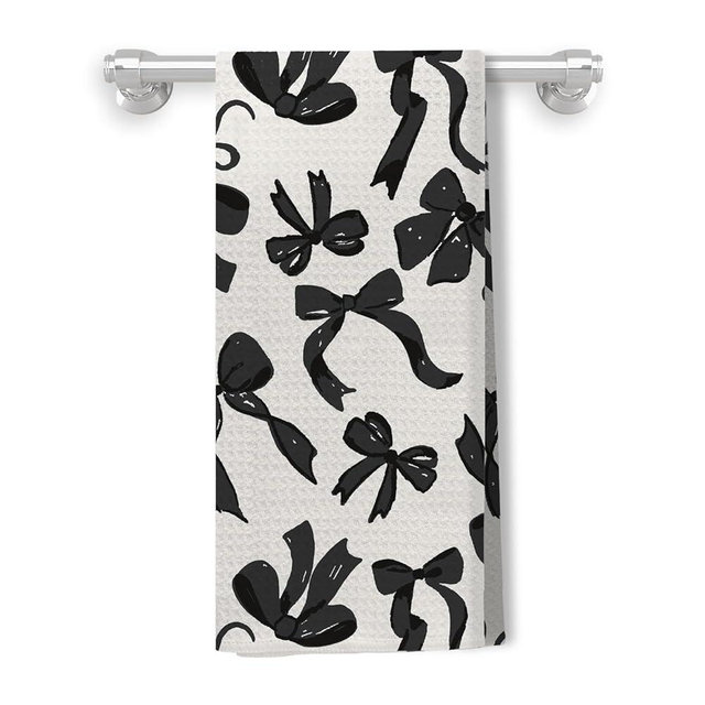 Kemingni Dark Coquette Bow Kitchen Towels, Preppy Girly Aesthetic Hand Towels for Bathroom Decor, Black Bow Dish Tea Towels for Kitchen Decor, 16x24 Inch