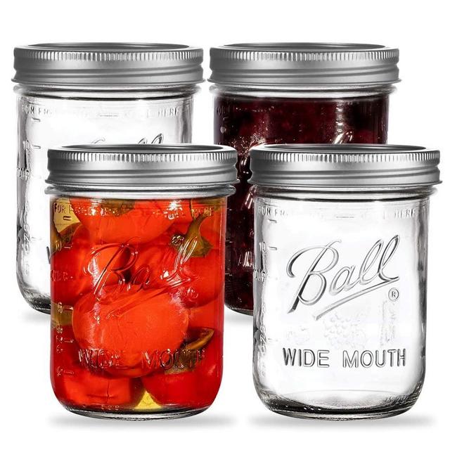 Wide Mouth Mason Jars 16 oz. (4 Pack) - Pint Size Jars with Airtight Lids and Bands for Canning, Fermenting, Pickling, or DIY Decors and Projects - Bundled with Jar Opener