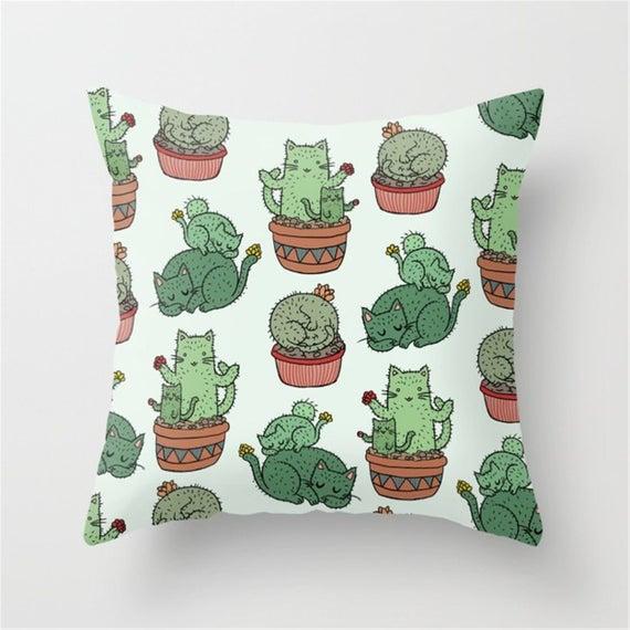 Cat Cactus Pillow Case