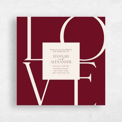 Dark Burgundy, Red Wedding Invitation - Josephine Square