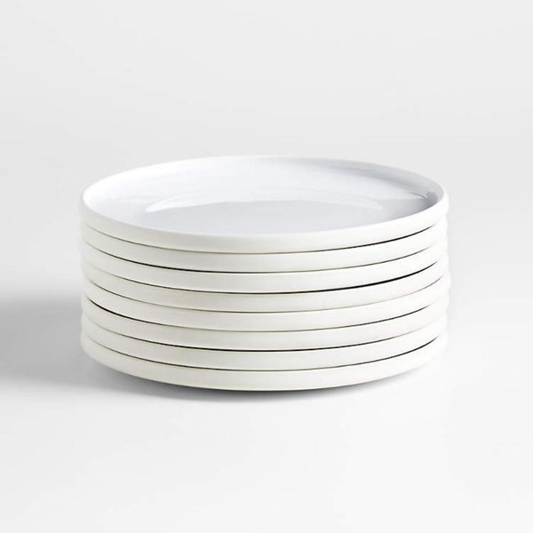 Tour White Porcelain Salad Plates, Set of 8