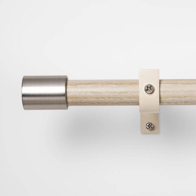 48 - 84" Brushed Nickel Finial Curtain Rod Natural Wood - Pillowfort™